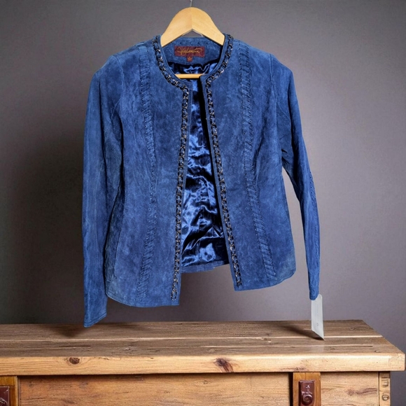 Hal Rubenstein Jackets & Blazers - Hal Rubenstein Sz S Chain Trim Blue Women's Leather Jacket NWT Read Desc.